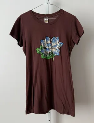Y2K Ed Hardy L Brown T-Shirt Lotus Flower Bling Christian Audigier‎ Fairy Grunge thumbnail 1