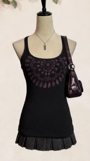 Green Apple Black Purple Mandala Racerback Tank Top Size M thumbnail 1