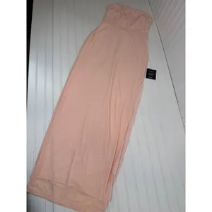 NWT Lulus Stunning Concept Light Pink Mesh Rhinestone Strapless Maxi Dress Sz L thumbnail 3