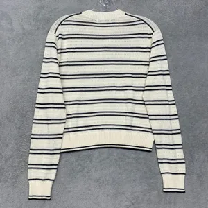 Madewell Sweater Small Striped Textured Stitch Cotton Crewneck Ivory Black NZ323 thumbnail 7