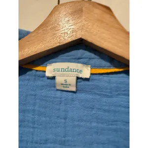 Sundance Cotton Crinkle Gauze Top Women Sz S Blue Boxy Boho Coastal Short Sleeve thumbnail 3