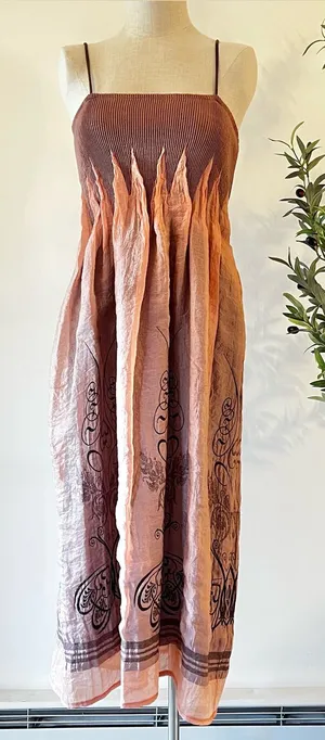 Y2k Lapis for Anthropologie Boho Dress mauve Dusty Rose Gauze Floral butterfly thumbnail 1