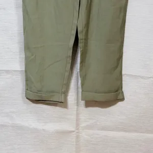 Zara TRF Sage Green Paperbag Waist Tapered Cuffed Pants Small Tie Belt High Rise thumbnail 3