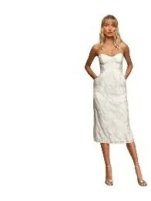 Lulus From this Day White Floral Jacquard Strapless Midi Dress Size L NWT thumbnail 3