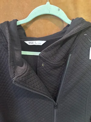 Waffle Knit Aymetrical Full Zip Up Hooded Athletic Jacket Black thumbnail 2