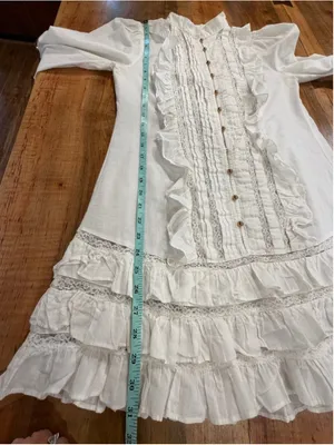 White Ruffle Mini Dress Glam Coastal Boho Lace Long Sleeve Tuxedo Pleat Sz M thumbnail 7