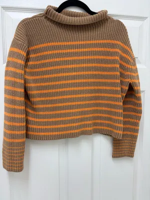 Ann Taylor roll neck sweater striped preppy orange and tan Size Petite Small thumbnail 2