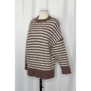 ZARA Wool Chunky Knit Oversized Sweater Brown Grey Stripes‎ Pullover Knit Small thumbnail 7