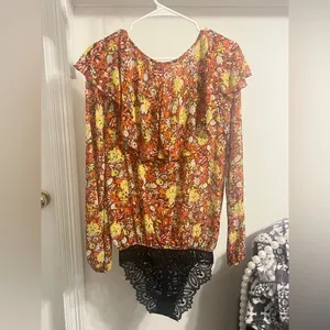 Final price Free People Floral Chiffon Top Say it to Me Bodysuit thumbnail 8