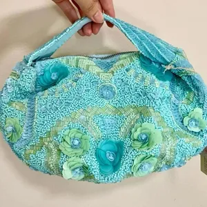 TJ Maxx Marshall’s blue green teal viral bead floral sequin shoulder bag thumbnail 2