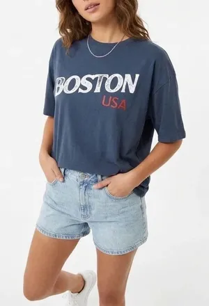 Where I'm From Connecticut USA Navy Blue Graphic Boxy Cropped T-Shirt Small thumbnail 1