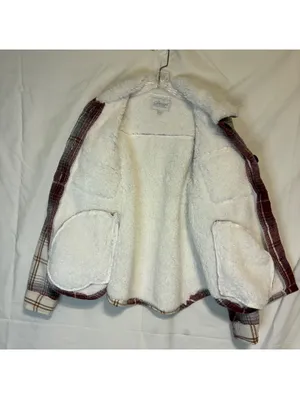 Special One Plaid Womans Sherpa Collar Fleece Lined Shacket Red Cream Sz M thumbnail 5
