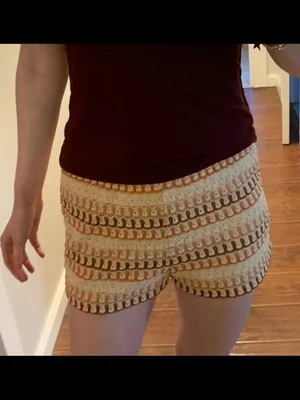 High-Waist Crochet Shorts in Cream, Peach & Brown thumbnail 4