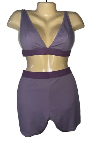 Women's Lavender Ribbed Bralette & Shorts Set - Unbranded thumbnail 1