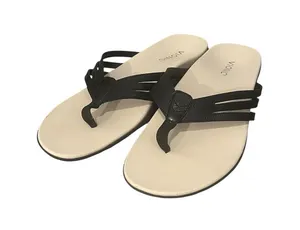 Vionic Alta Toe Post Sandals Black Leather Cream Thong Comfort Shoes 8.5M thumbnail 1
