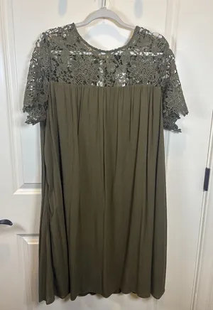 NWT Lane Bryant Size 14 Plus Crochet Olive Green Lined Midi Short Sleeve Dress‎ thumbnail 1