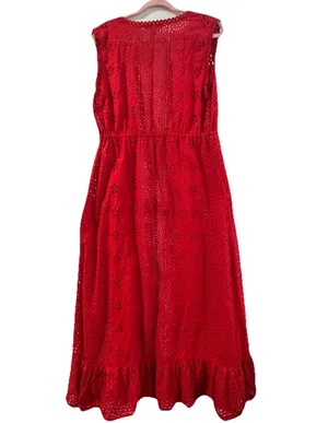 Melissa Odabash Tessa red cotton eyelet midi beach dress, size Small thumbnail 4