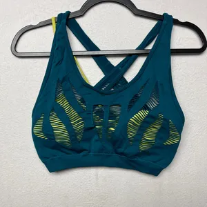 Women's Fabletics Turquoise/Black Zebra Print Cloud Blue Crossback Sports Bra M thumbnail 2