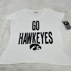 Russell Athletic NEW T-Shirt IOWA University "Go Hawkeyes"Women's Large White Black thumbnail 1