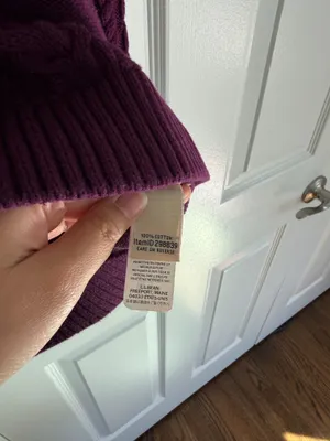 LL Bean Sweater Womens XL Purple 100% Cotton Cable Knit Crewneck Pullover Preppy thumbnail 5
