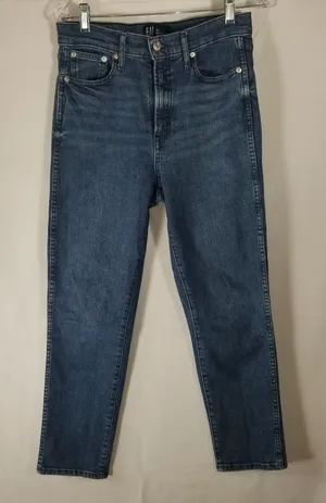 GAP High Rise Vintage Slim Jeans Size 4R 27 Dark Villa Wash Blue Stretch Denim thumbnail 1
