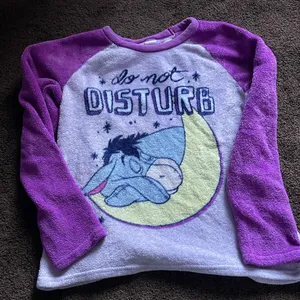 Disney sleepy Eeyore purple do not disturb fuzzy pajama top and bottoms M thumbnail 2