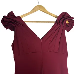 Amazon Women's‎ L Ruffled Cap Sleeve Maxi Dress Maroon Red Maxi Eveningwear thumbnail 5