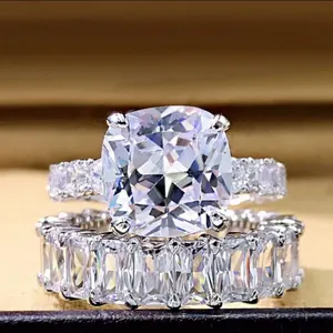 Boutique Lab-Created 3.50CT Cushion Cut Diamond Engagement Wedding Ring Set 14K Gold Over thumbnail 2
