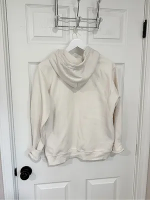 UGG Sherpa Logo Hoodie Cream Ivory Pullover Sweatshirt Cozy Fleece Casual Medium thumbnail 6