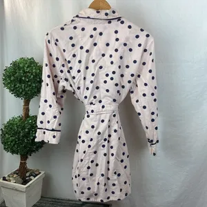 Kate Spade Pink & Black Polka Dot Print Short Belted Bath Robe M thumbnail 3