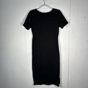 Zenana Women's XL Black Ribbed Square Neck Short Sleeve Bodycon Midi Dress thumbnail 5