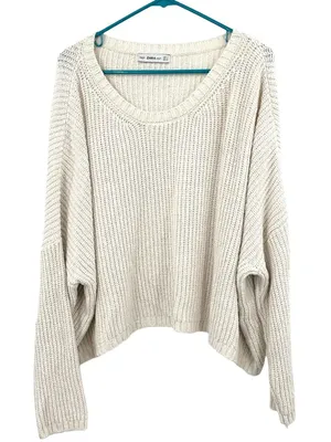Zara Size Small Chunky Heavy Knit Sweater Cropped White Cream Oversized‎ Fit thumbnail 1