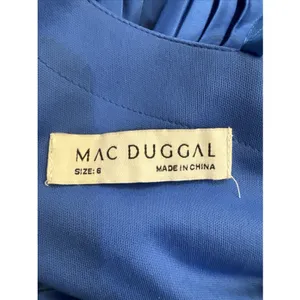 Mac Duggal Pleated Cascade Detail One-Shoulder Satin A-Line Gown Size 6 Cobalt thumbnail 6