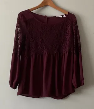 New York & Company Burgundy Lace Women's Top thumbnail 1