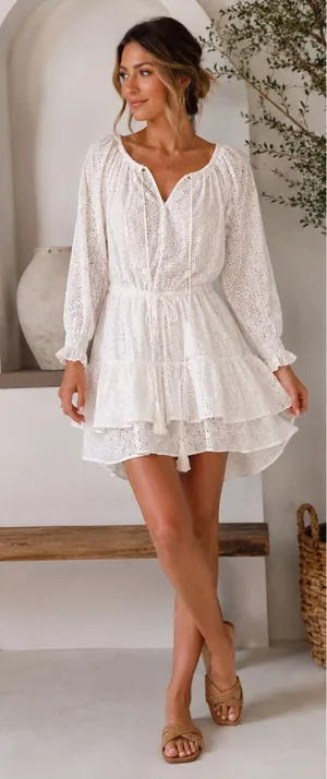 PAOLITA Eyelet Tiered Long-Sleeve Mini Dress thumbnail 1