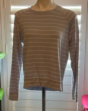 Altar'd State Beige and White Striped Long Sleeve Tee thumbnail 1