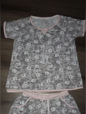 womens Grey Cat Print Short Sleeve Pajama & Shorts Set small thumbnail 2