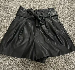 Zara Black faux Leather High Waisted Tie Belt Loop Shorts With Pockets XS thumbnail 1