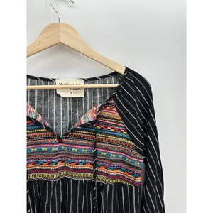 Savanna Jane Black Striped Geo-Inspired Embroidery Top Boho Women Size Small‎ thumbnail 4