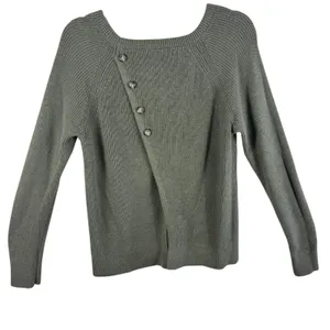 Abercrombie Fitch Women Green Ribbed Knit Button Detail Long Sleeve Sweater‎ M thumbnail 2
