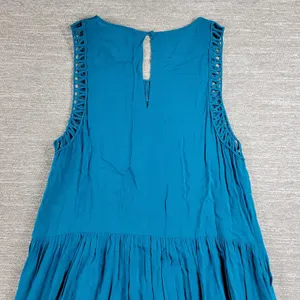 Anthropologie x Mermaid Macrame Maxi Dress M Blue Rayon Flowy Coastal Vacation thumbnail 14