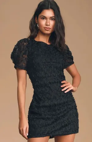 Lulus Black Always For You Black Puff Sleeve‎ Mini Dress Size Small thumbnail 1