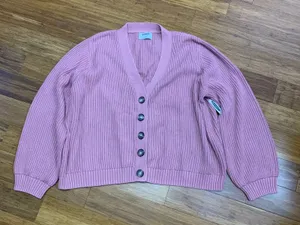 Old Navy Pink Ribbed V Neck Button Front Cardigan Sweater XL Casual Chunky Knit‎ thumbnail 1
