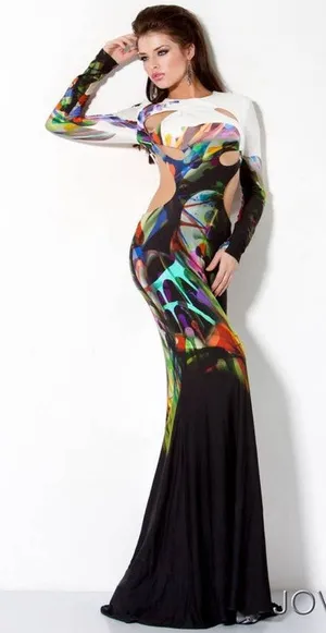 Jovani Womens size 0 Designer Cutout Prom Evening Miami Colorful Maxi Dress Rare thumbnail 1