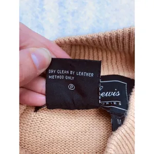 Terry Lewis Sweater Womens Medium Tan Leather Trim Ramie‎ Cotton Mock Neck thumbnail 3