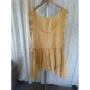 Free People 100% Cotton Ruffle Trim Crinkle Short Sweet Tunic Dress Top L thumbnail 5