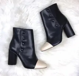 Zara Black High Heeled Ankle Boots with Cream Capped Toe thumbnail 2