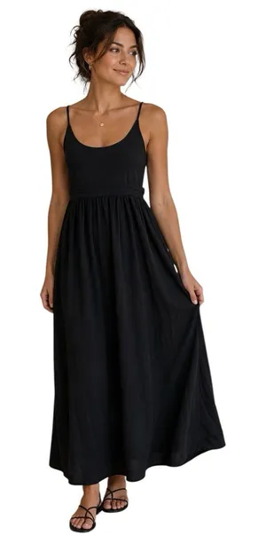Aritzia Wilfred Bisous Black Silk Spaghetti Strap Empire Waist Maxi Dress Small thumbnail 1