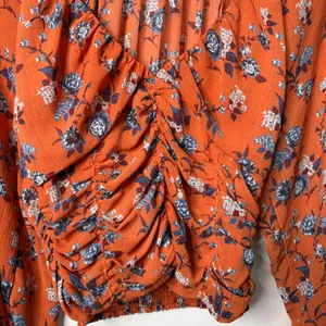 Free People New Final Rose Blouse Top Ruched Rust Orange Blue Floral Size XS thumbnail 10