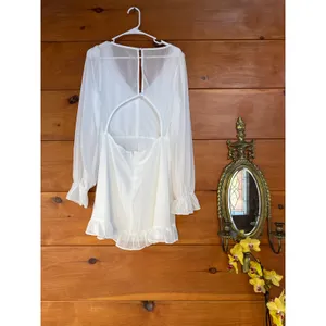 NWOT Lulus Sheer Attraction White Long Sleeve Ruffled Mini Dress Cocktail Size L thumbnail 4